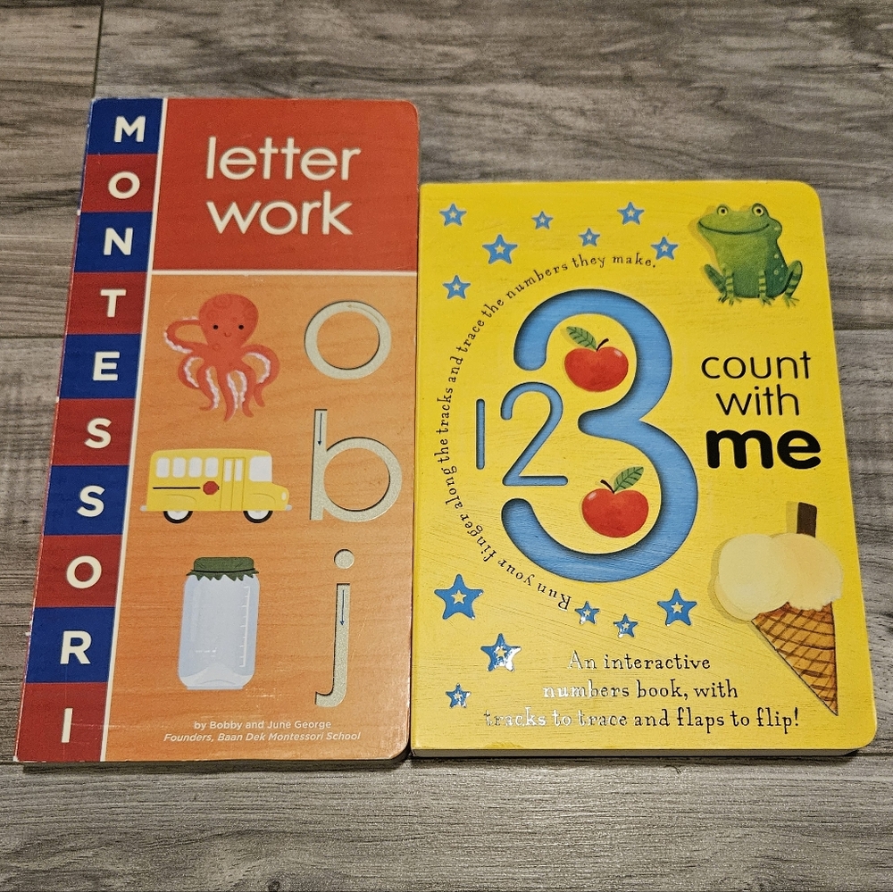 Montessori Letter Work And 123 Count With Me Board Book Bundle